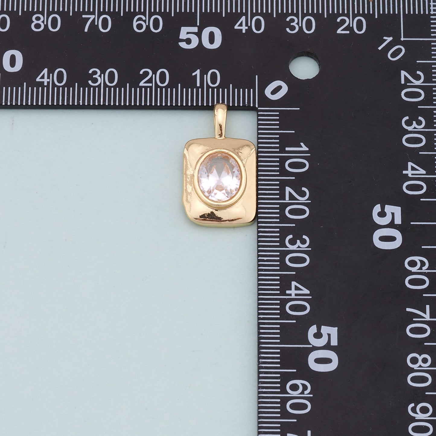 Gold Rectangle Charms,18K Gold Filled Rectangle Pendant,oval crystal Charm Bracelet Necklace for DIY Jewelry Making Supply
