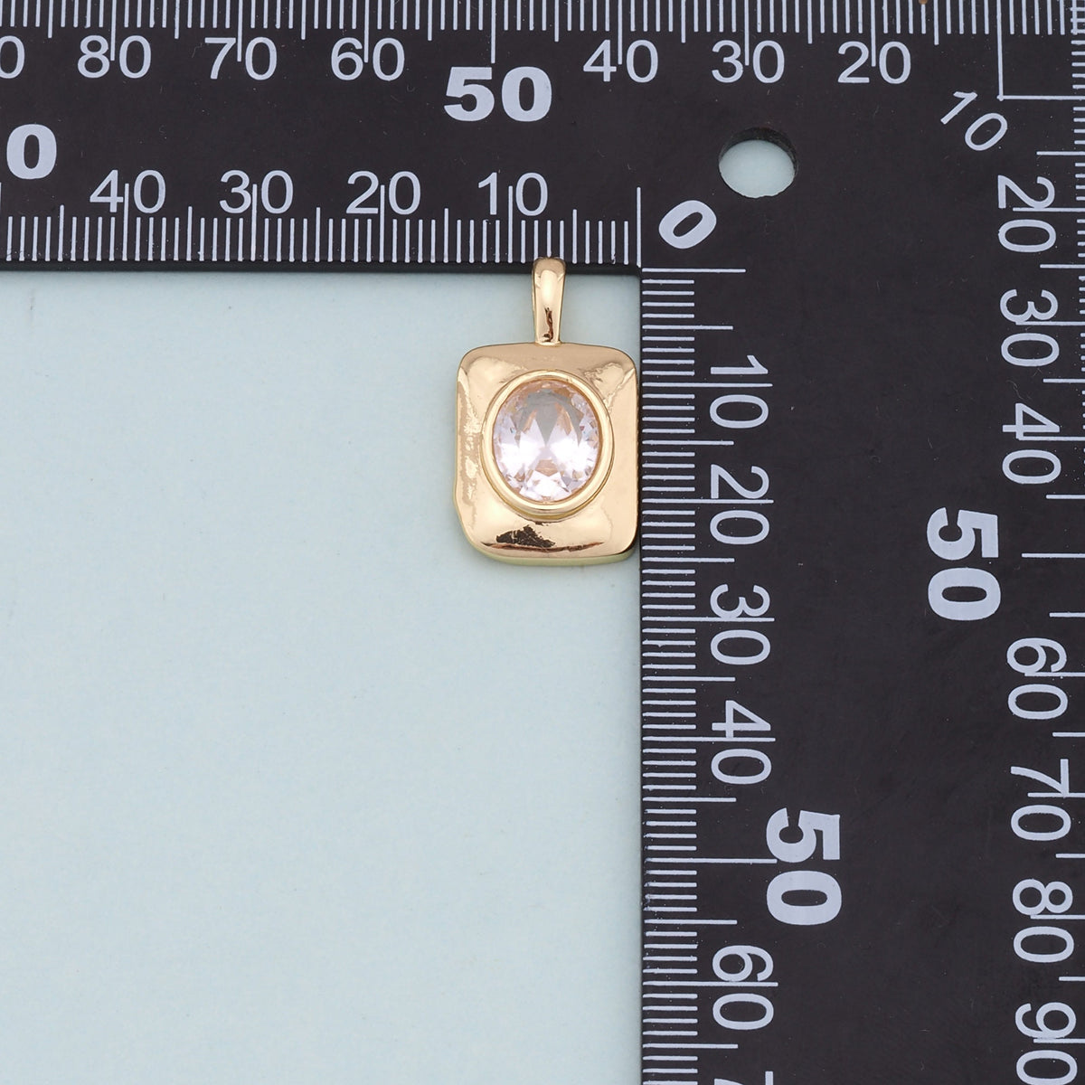 Gold Rectangle Charms,18K Gold Filled Rectangle Pendant,oval crystal Charm Bracelet Necklace for DIY Jewelry Making Supply