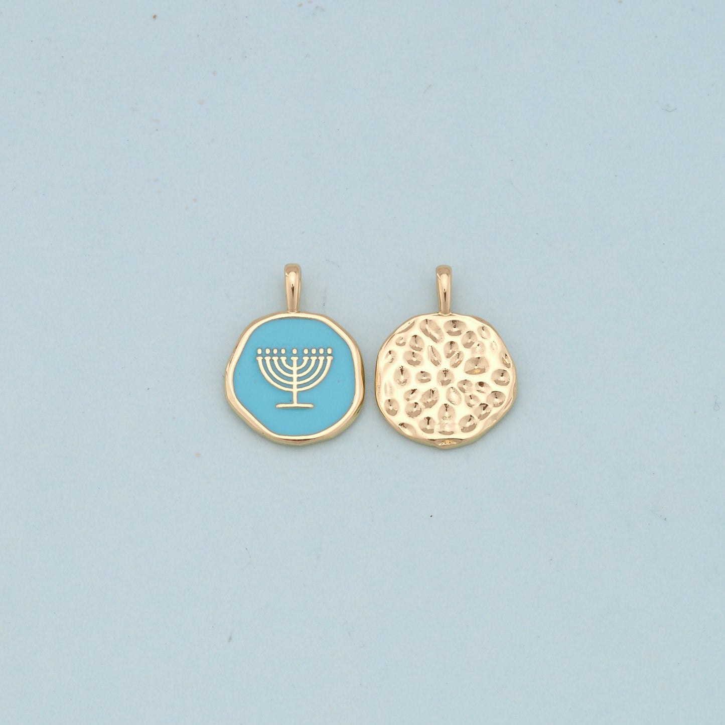 Gold enamel Menorah Charms,18K Gold Filled enamel Pendant Charm Bracelet Necklace for DIY Jewelry Making Supply