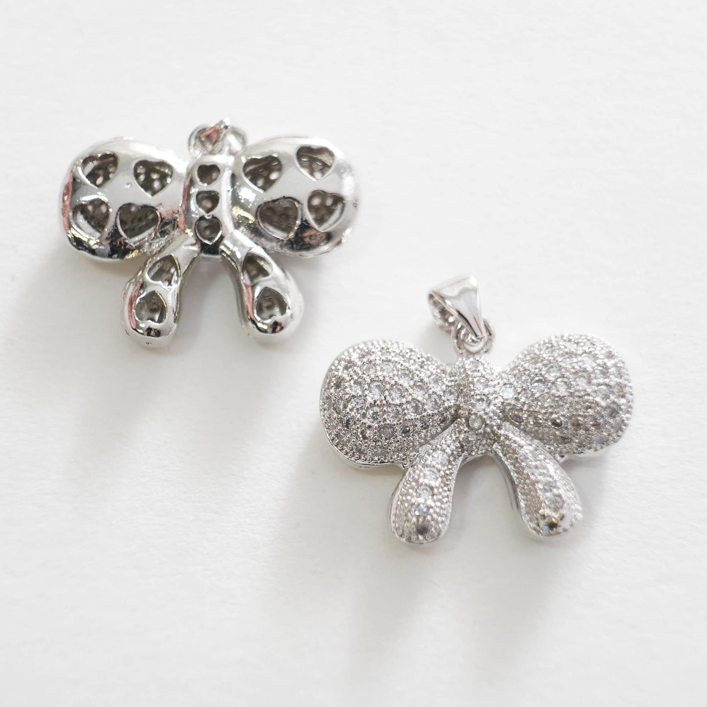 Silver Bow Charms,18K Gold Filled CZ Bow Pendant,Silver bow tie Charm Bracelet Necklace for DIY Jewelry Making Supply