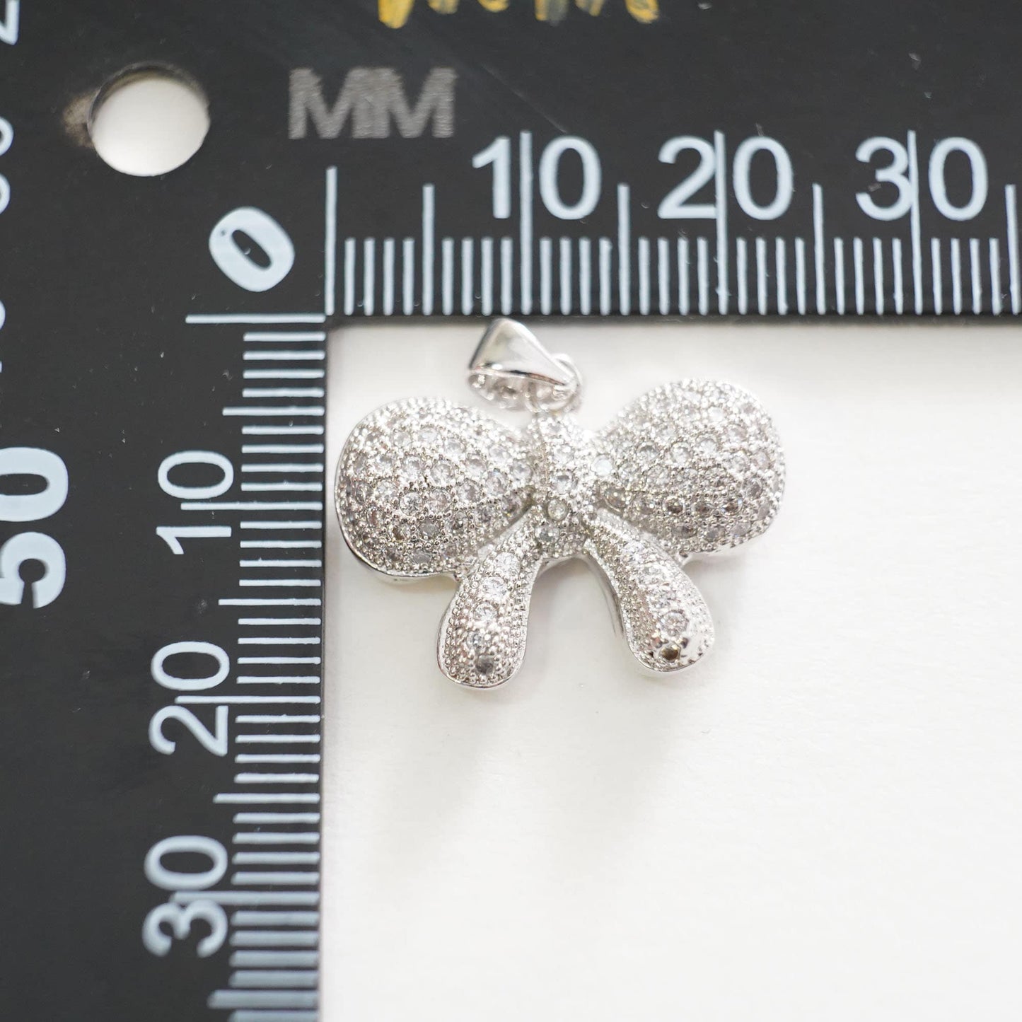 Silver Bow Charms,18K Gold Filled CZ Bow Pendant,Silver bow tie Charm Bracelet Necklace for DIY Jewelry Making Supply