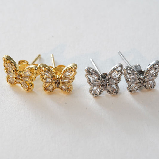 1pair 18K Gold Filled Butterfly Stud Earrings,Gold Earrings,Dainty Hoops Huggie,Gold Huggies Hoop Earrings