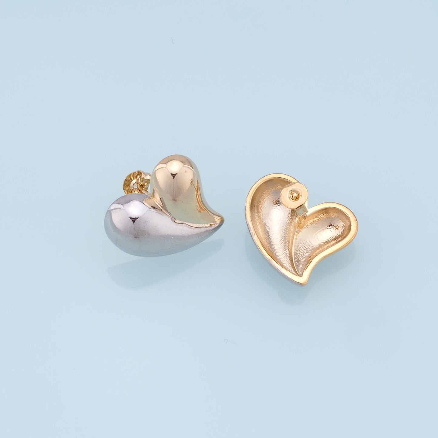 1pair 18K Gold Filled Heart Earrings,Gold Silver Mix Heart Earrings,Two tone earrings,Dainty Earrings