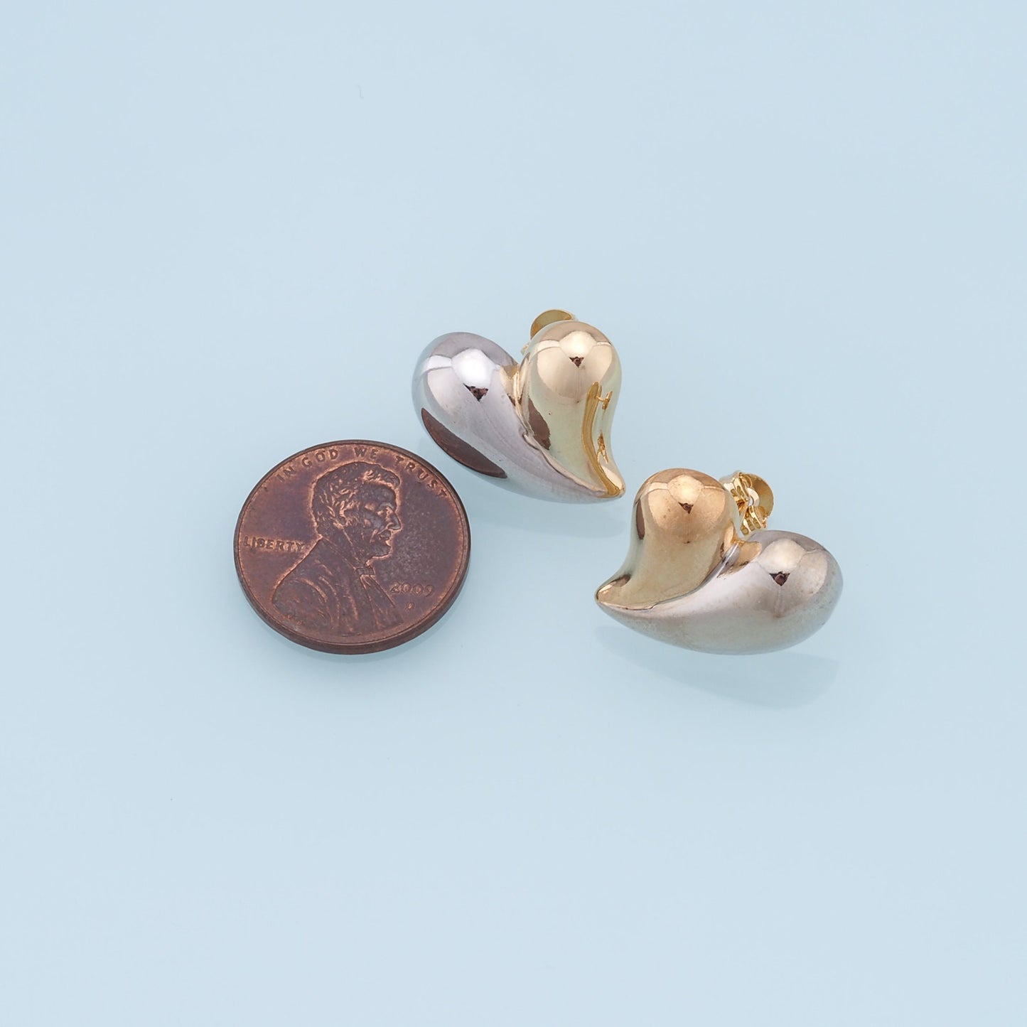 1pair 18K Gold Filled Heart Earrings,Gold Silver Mix Heart Earrings,Two tone earrings,Dainty Earrings