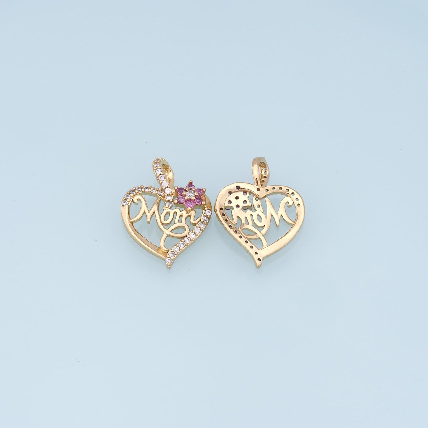 Gold Heart Charms,18K Gold Filled Heart Pendant,Heart Mom Charm Bracelet Necklace for DIY Jewelry Making Supply
