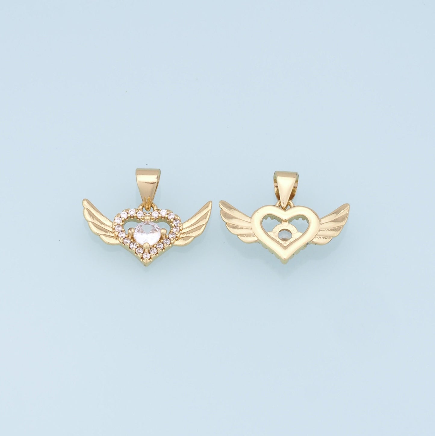 Gold Heart Charms,18K Gold Filled Heart Pendant,Heart Wings Charm Bracelet Necklace for DIY Jewelry Making Supply