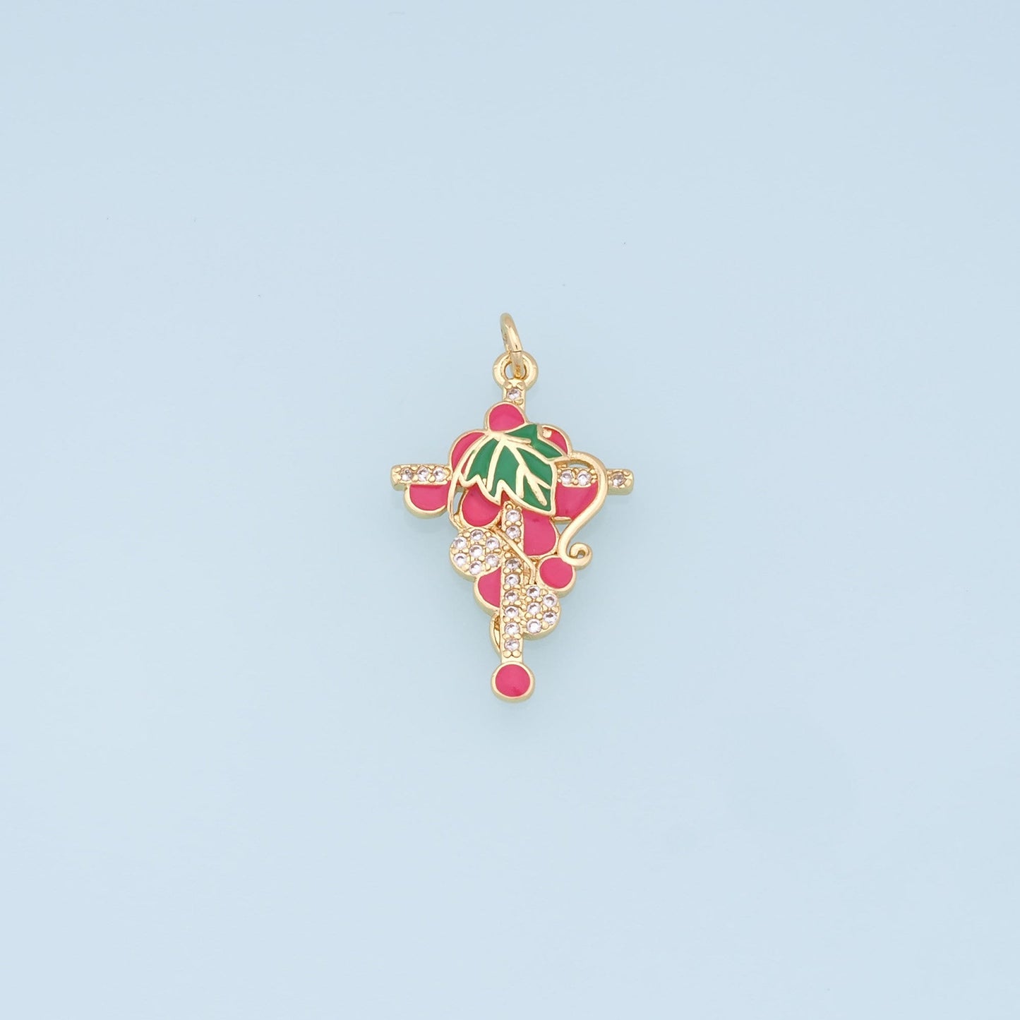 Gold Grape Cross Charms,18K Gold Filled Grape Cross Pendant,Fruit Charm Bracelet Necklace for DIY Jewelry Making Supply
