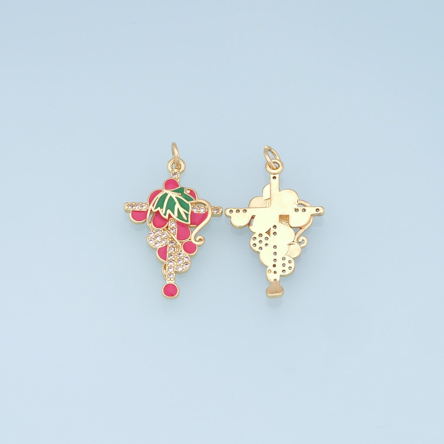 Gold Grape Cross Charms,18K Gold Filled Grape Cross Pendant,Fruit Charm Bracelet Necklace for DIY Jewelry Making Supply