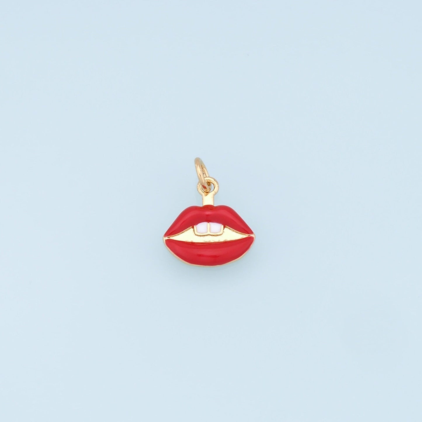 Gold Lips Charms,18K Gold Filled Enamel Lips Pendant,Red Lips Charms Bracelet Necklace for DIY Jewelry Making Supply