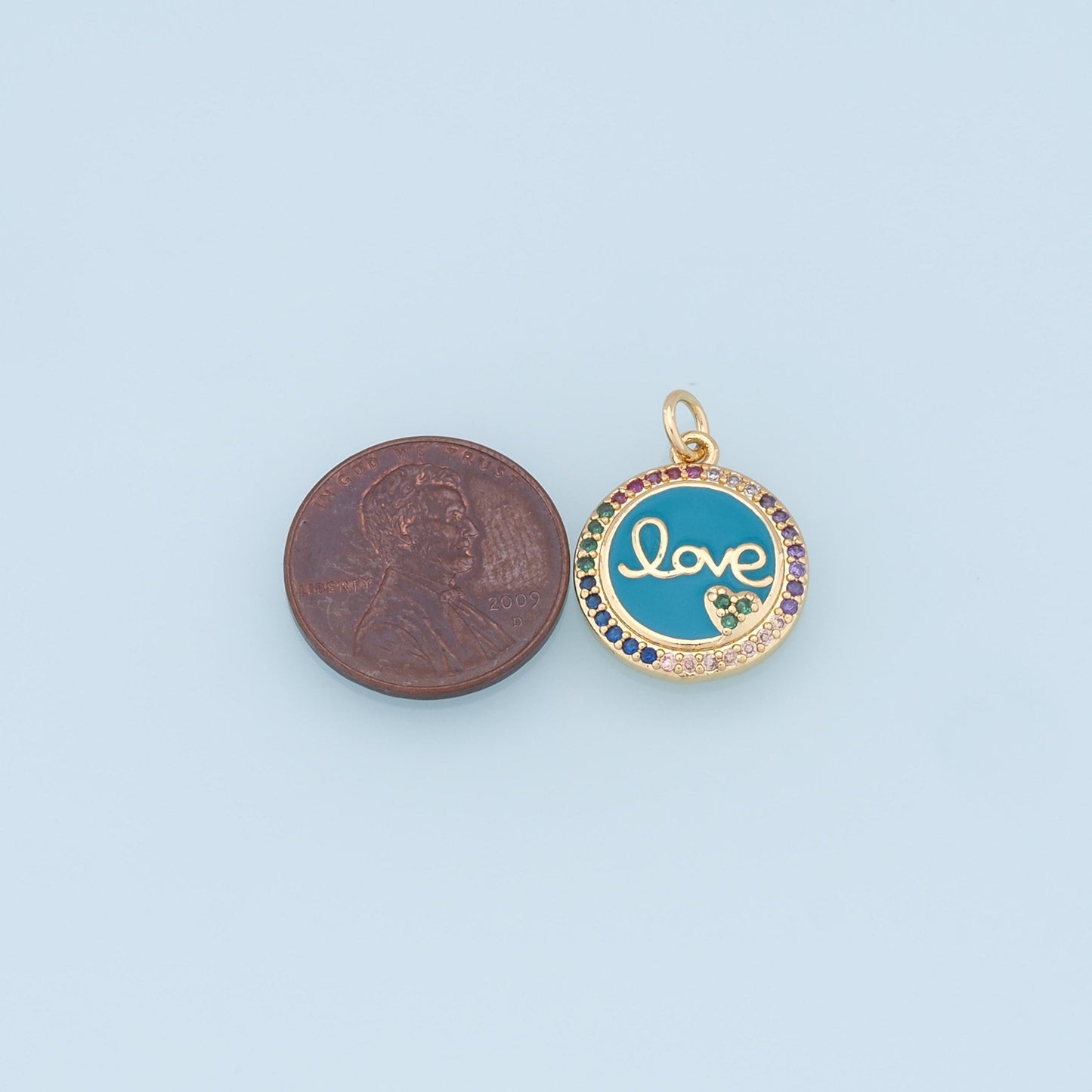Gold LOVE Charms,18K Gold Filled CZ Love Pendant,Round Charms Bracelet Necklace for DIY Jewelry Making Supply