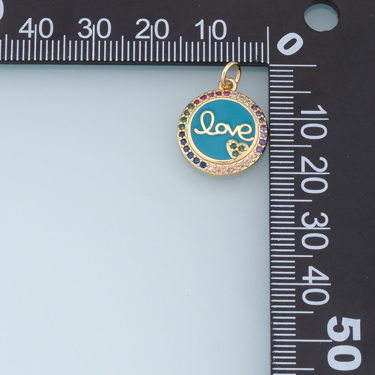 Gold LOVE Charms,18K Gold Filled CZ Love Pendant,Round Charms Bracelet Necklace for DIY Jewelry Making Supply
