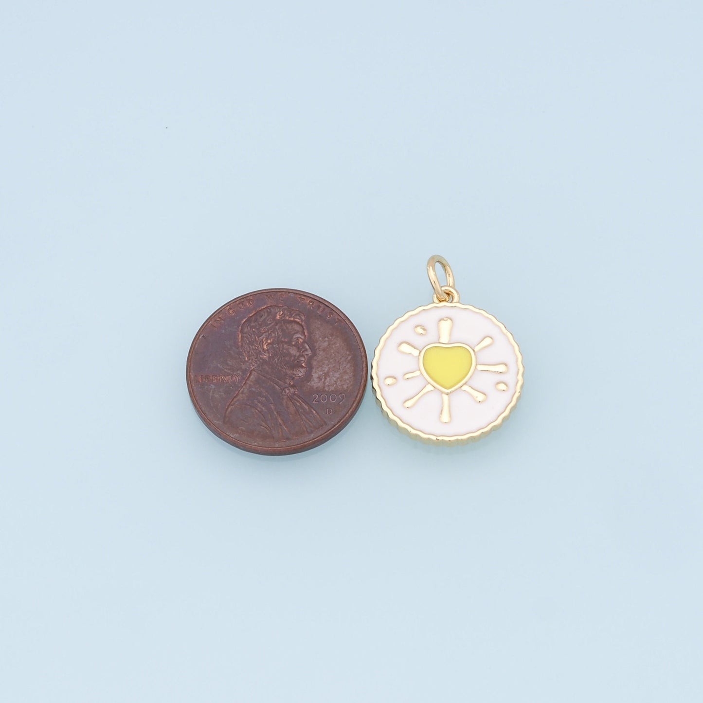 Gold Heart Charms,18K Gold Filled Enamel Heart Pendant,Round Charm Bracelet Necklace for DIY Jewelry Making Supply