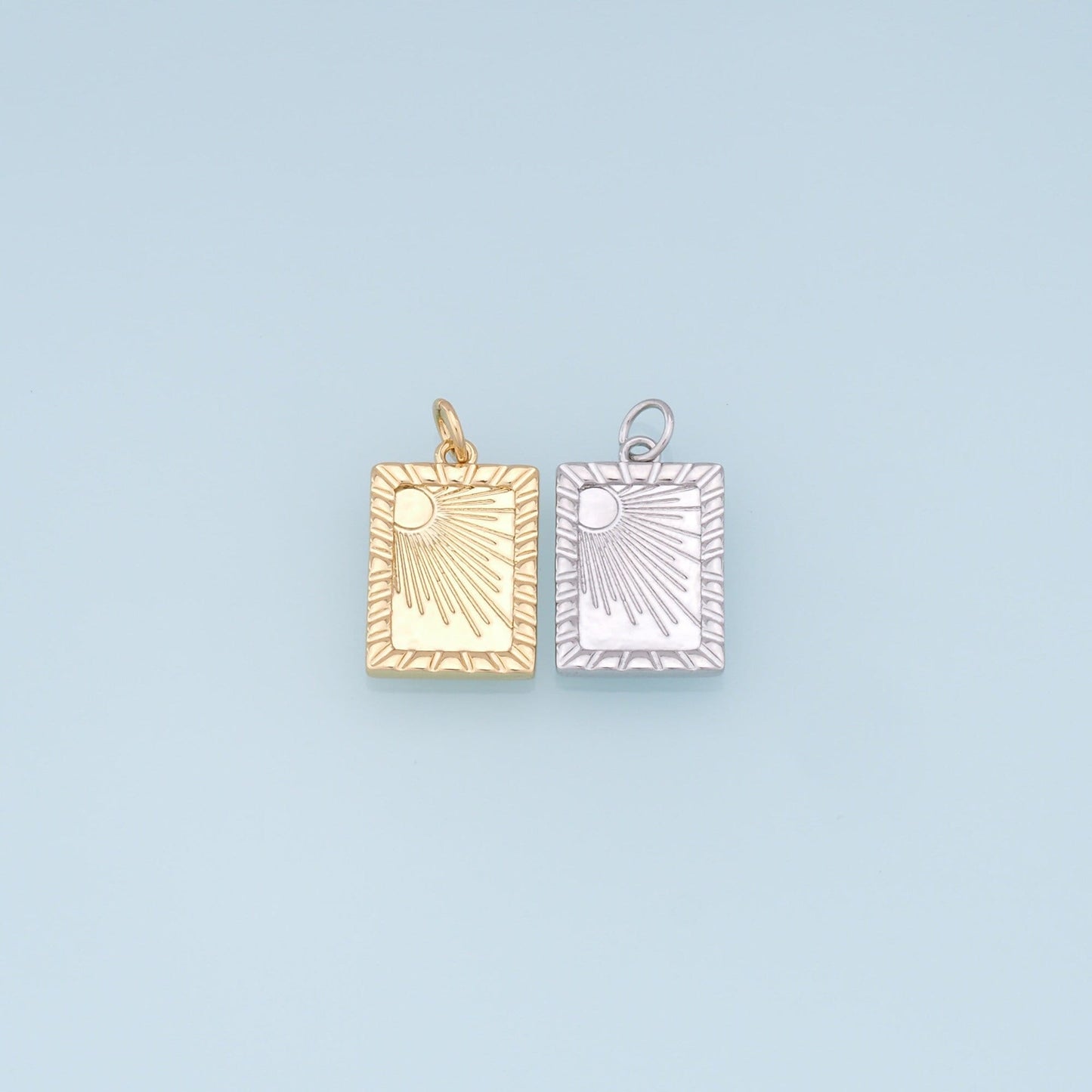 Gold Square Sun Charms,18K Gold Filled Sun Pendant,celestial Charm Bracelet Necklace for DIY Jewelry Making Supply