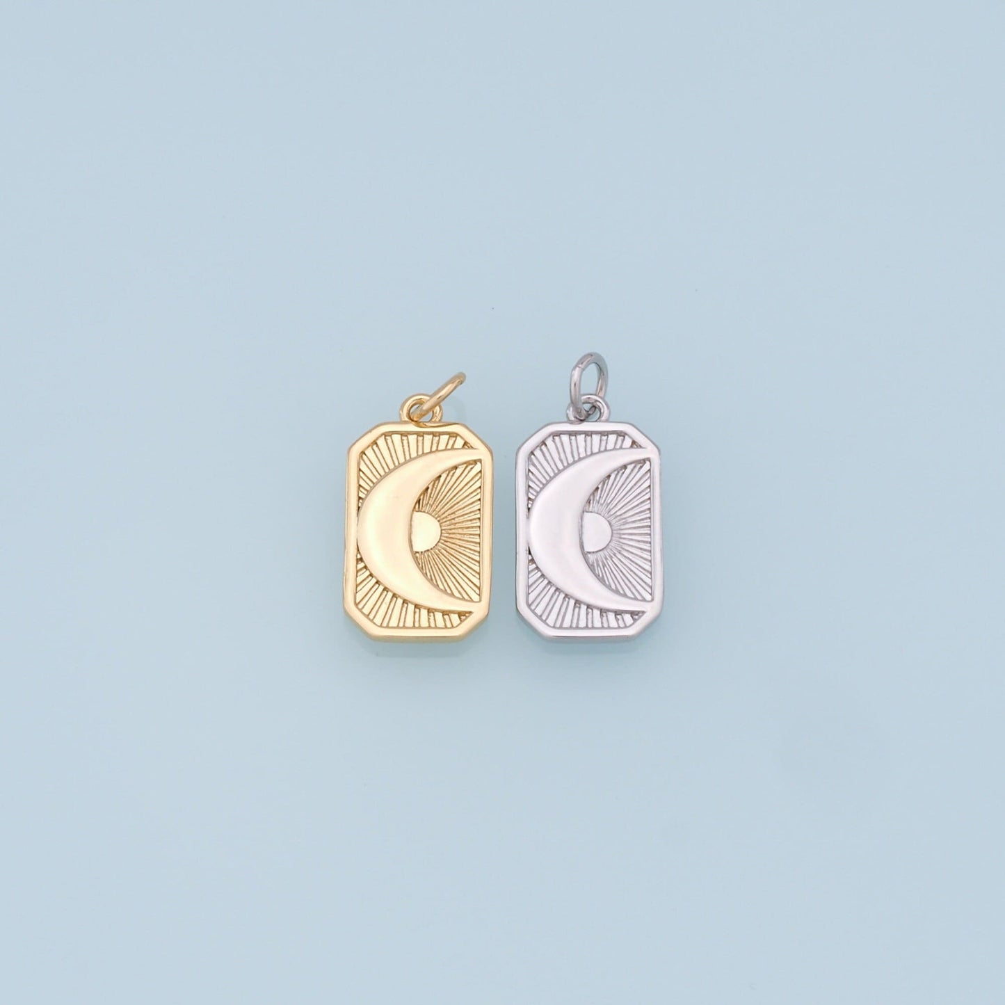 Gold Square Moon Charms,18K Gold Filled Moon Pendant,Celestial Charm Bracelet Necklace for DIY Jewelry Making Supply