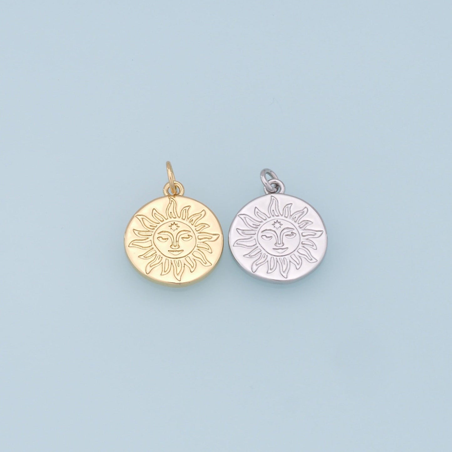 Gold Sun Charms,18K Gold Filled Round Pendant,Celestial Charm Bracelet Necklace for DIY Jewelry Making Supply