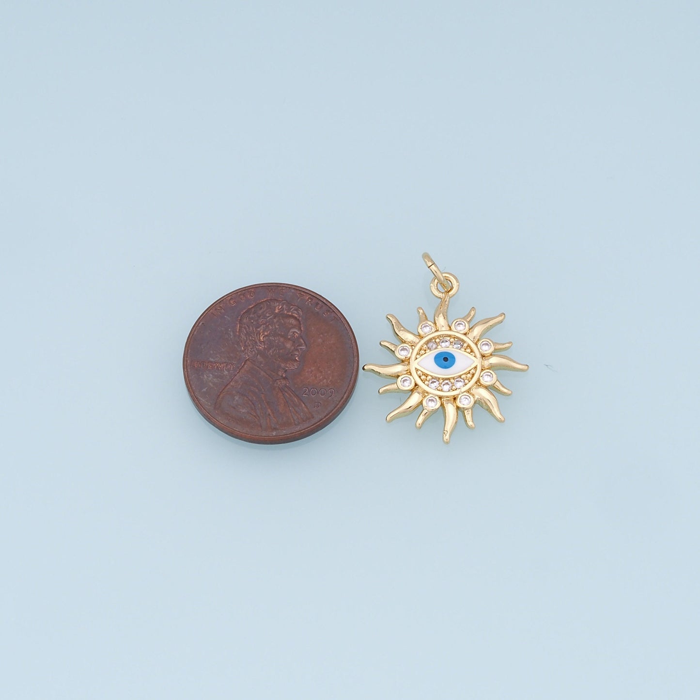 Gold Sun Evil Eye Charms,18K Gold Filled Sun Pendant,Blue Evil Eye Charm Bracelet Necklace for DIY Jewelry Making Supply