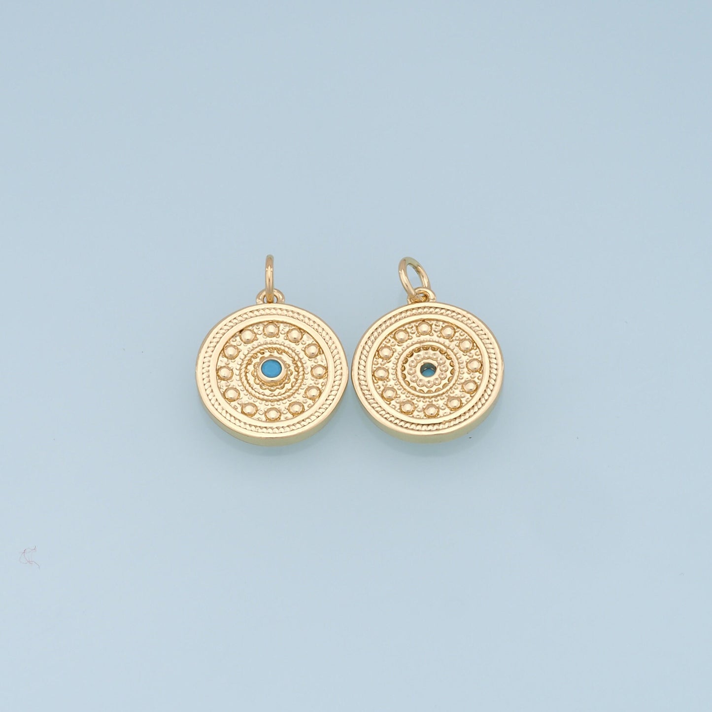 18K Gold Filled Evil Eye Pendant,Round Evil Eye Charm Bracelet Necklace for DIY Jewelry Making Supply