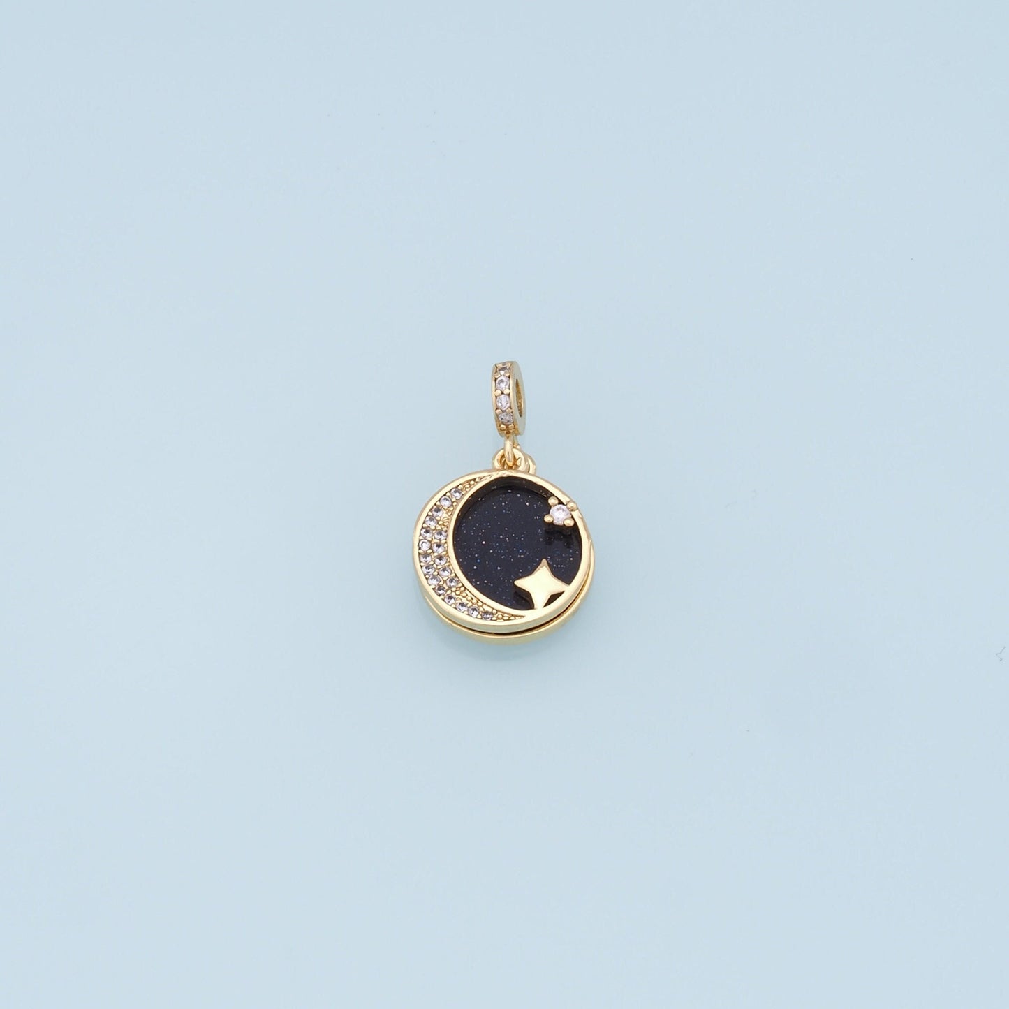 Gold Moon Star Charms,18K Gold Filled CZ Star Pendant,Celestial Charm Bracelet Necklace for DIY Jewelry Making Supply