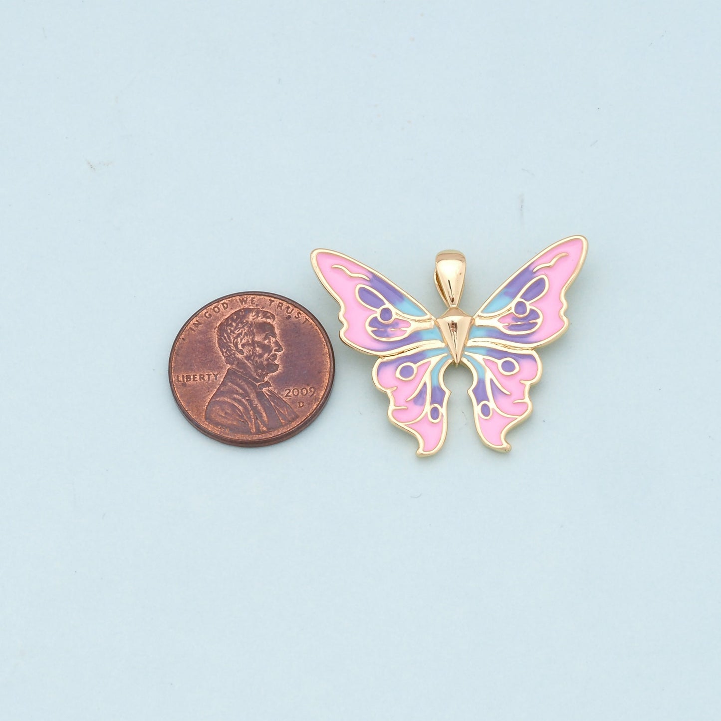 Gold Pink Butterfly Charms,18K Gold Filled Butterfly Pendant,Enamel Butterfly Charm Bracelet Necklace for DIY Jewelry Making Supply
