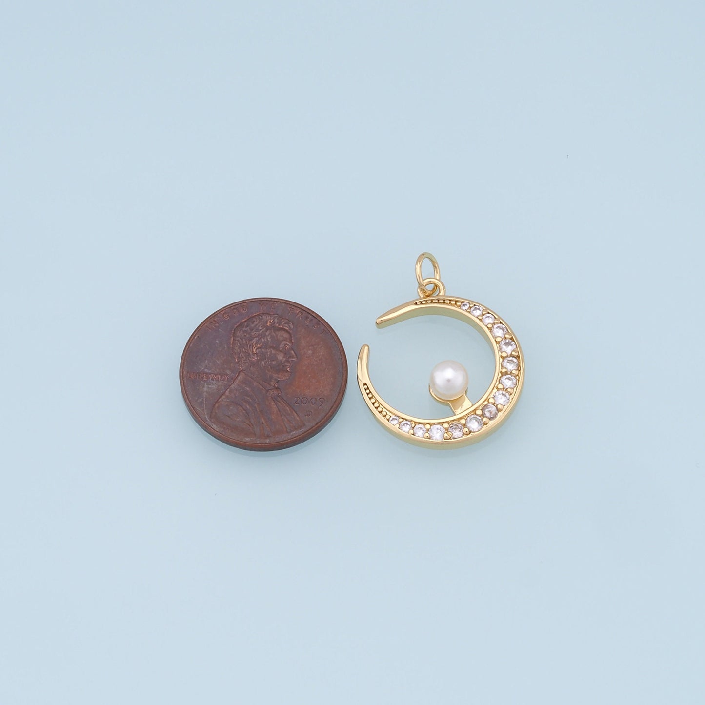 Gold Moon Charms,18K Gold Filled Pearl Moon Pendant,CZ Micro Pave Celestial Charm Bracelet Necklace for DIY Jewelry Making Supply