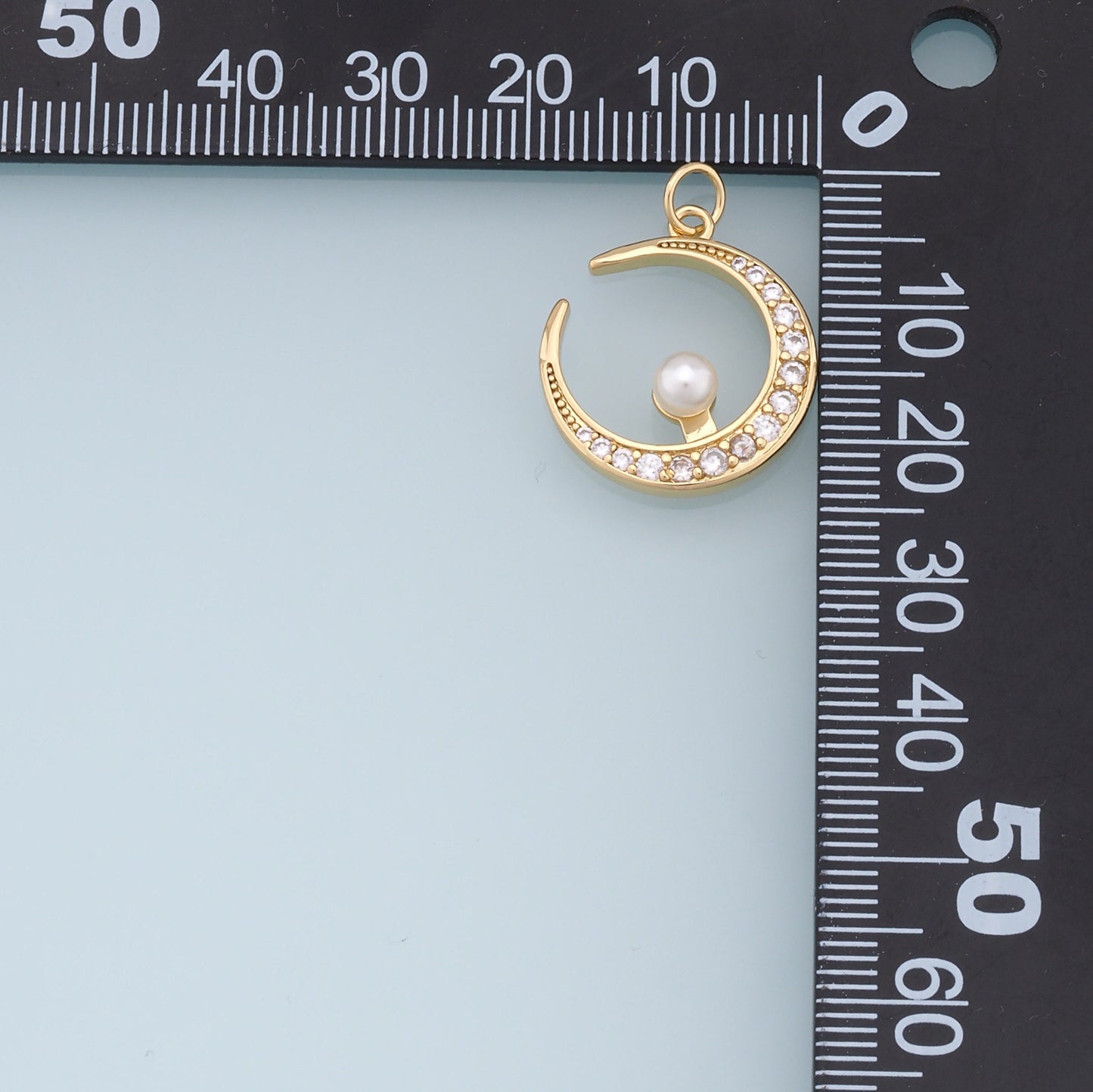 Gold Moon Charms,18K Gold Filled Pearl Moon Pendant,CZ Micro Pave Celestial Charm Bracelet Necklace for DIY Jewelry Making Supply
