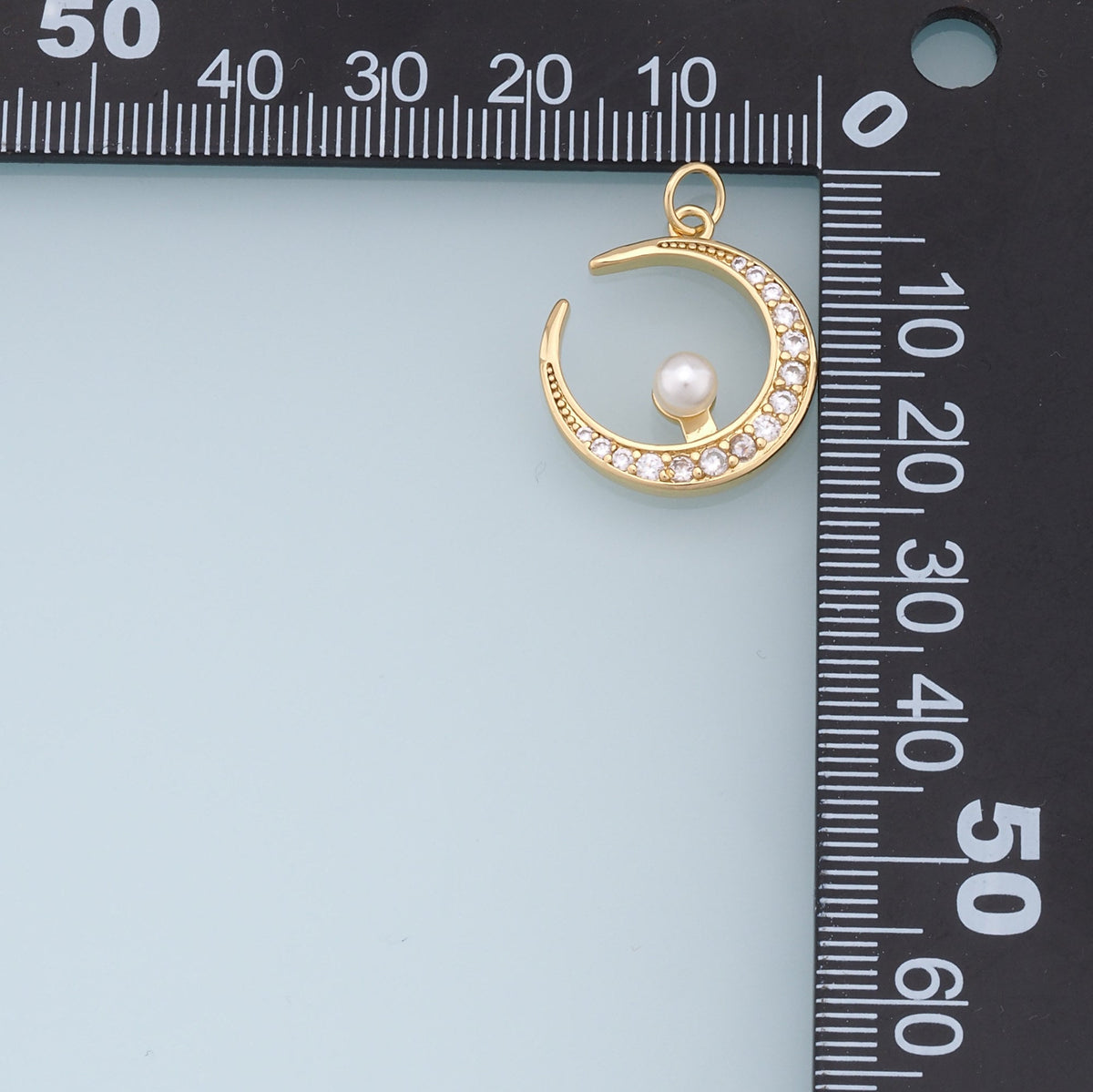 Gold Moon Charms,18K Gold Filled Pearl Moon Pendant,CZ Micro Pave Celestial Charm Bracelet Necklace for DIY Jewelry Making Su