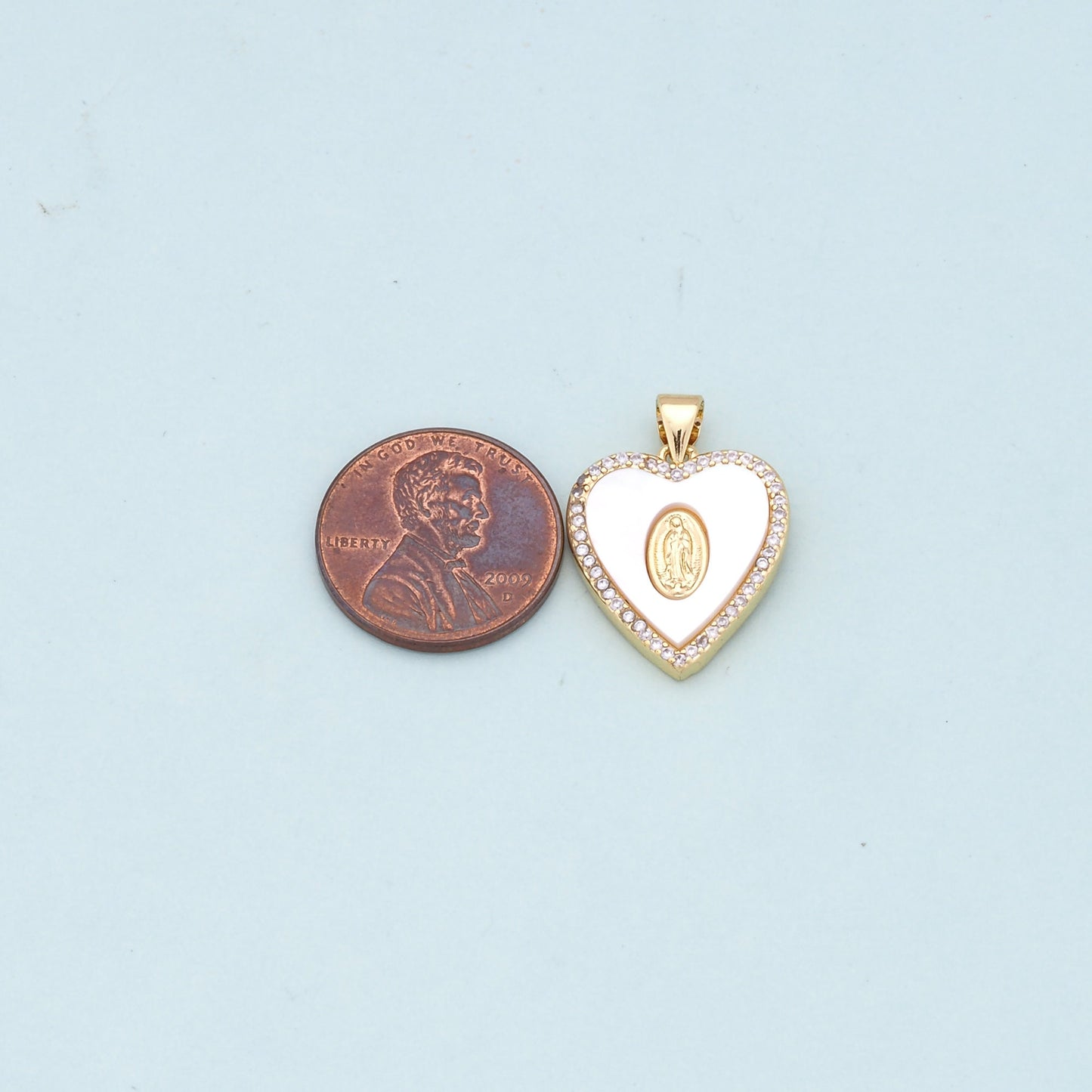 Gold Heart Our Lady Charms,18K Gold Filled Heart Pendant,Red shell Heart Virgin Mary Charm Bracelet Necklace for DIY Jewelry Making Supply