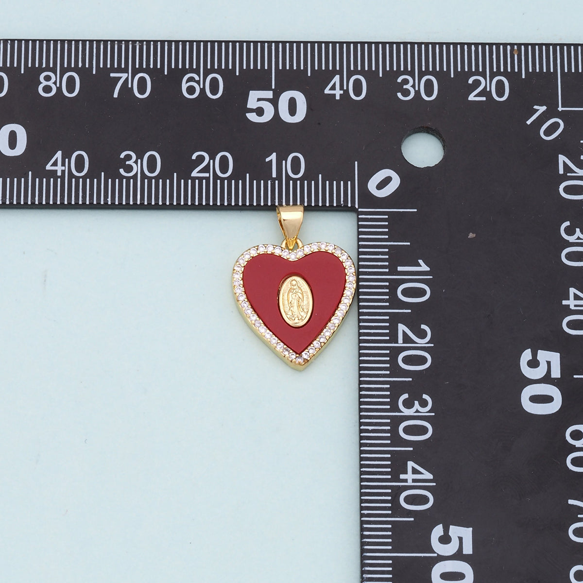 Gold Heart Our Lady Charms,18K Gold Filled Heart Pendant,Red shell Heart Virgin Mary Charm Bracelet Necklace for DIY Jewelry