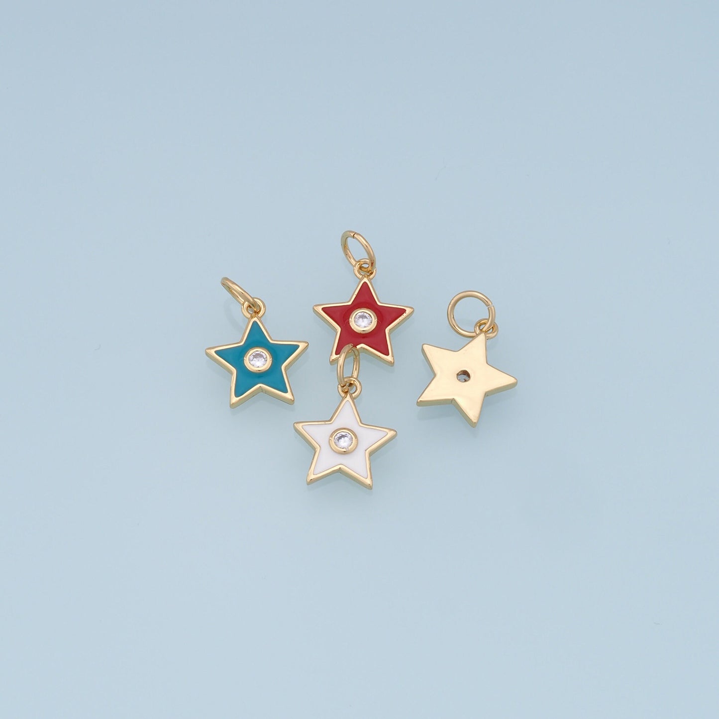 Gold Star Charms,18K Gold Filled Enamel Star Pendant,CZ Star Charm Bracelet Necklace for DIY Jewelry Making Supply