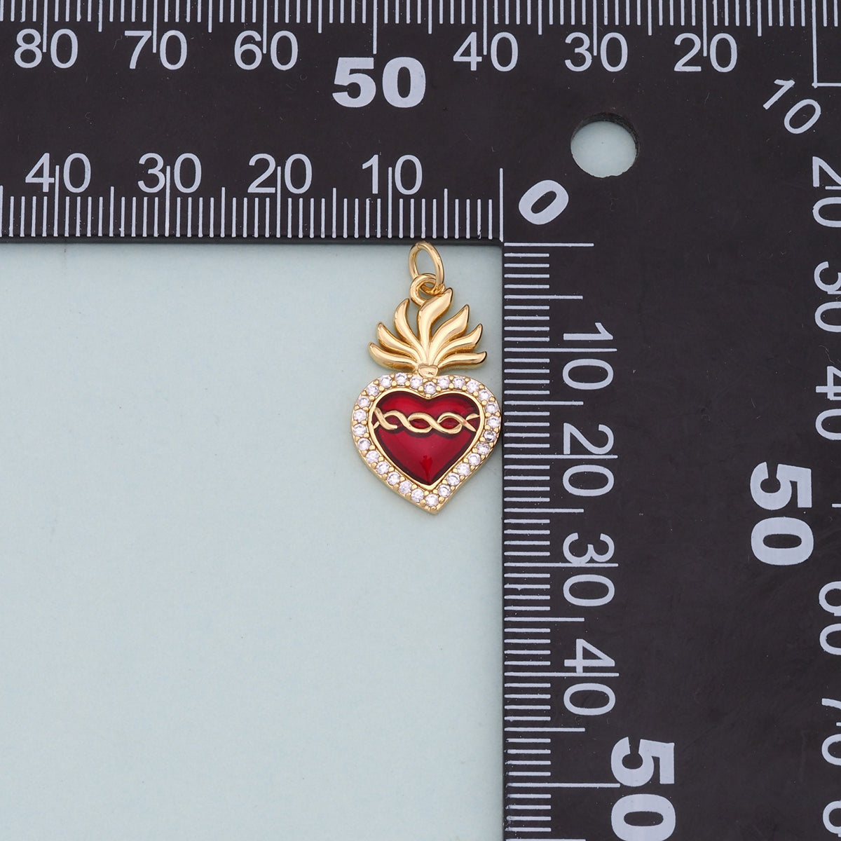 Gold Red sacred Heart Charms,18K Gold Filled flame sacred heart Pendant,Religious Charm Bracelet Necklace for DIY Jewelry Mak