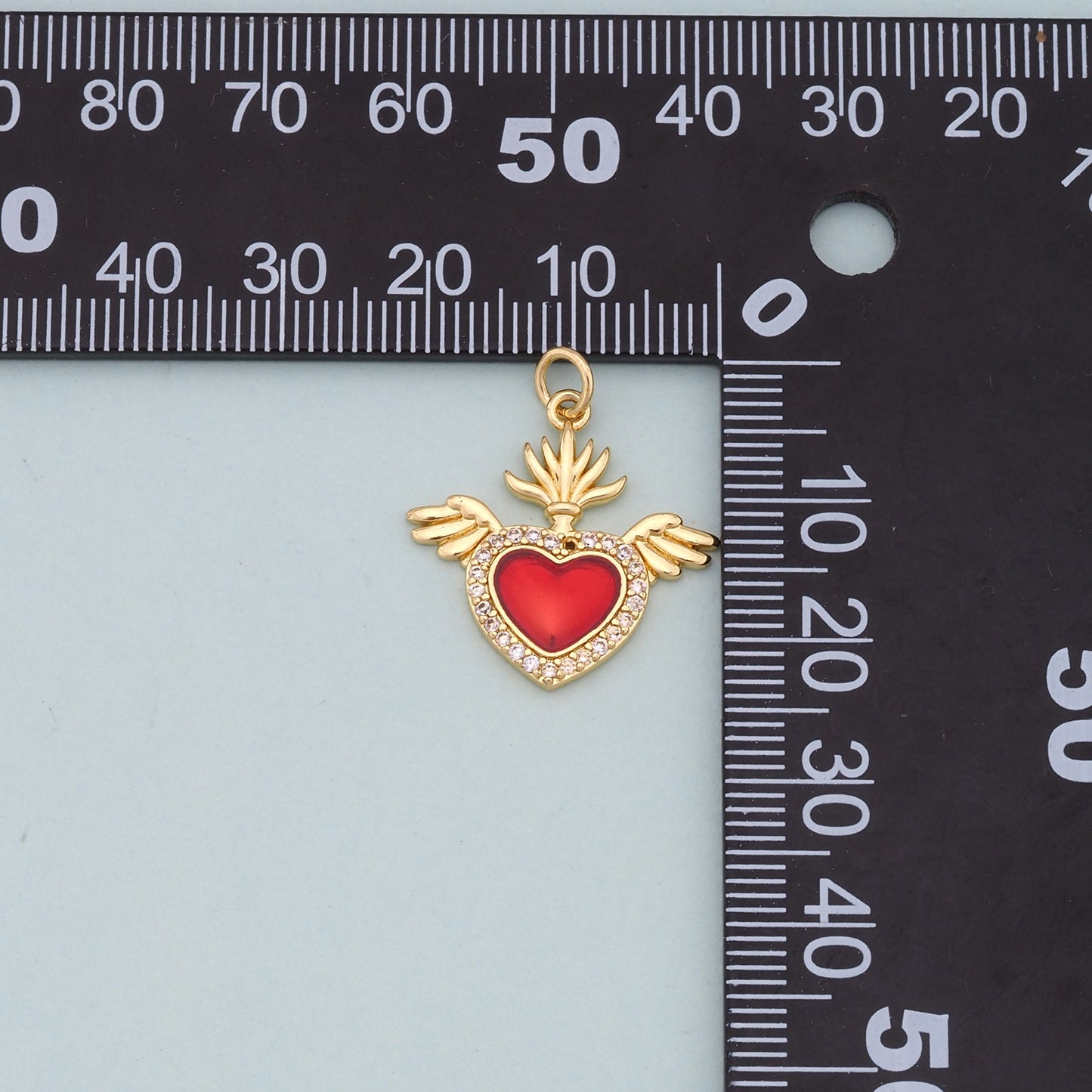 Gold Wings Charms,18K Gold Filled flame Red sacred heart Pendant,Religious Charm Bracelet Necklace for DIY Jewelry Making Supply