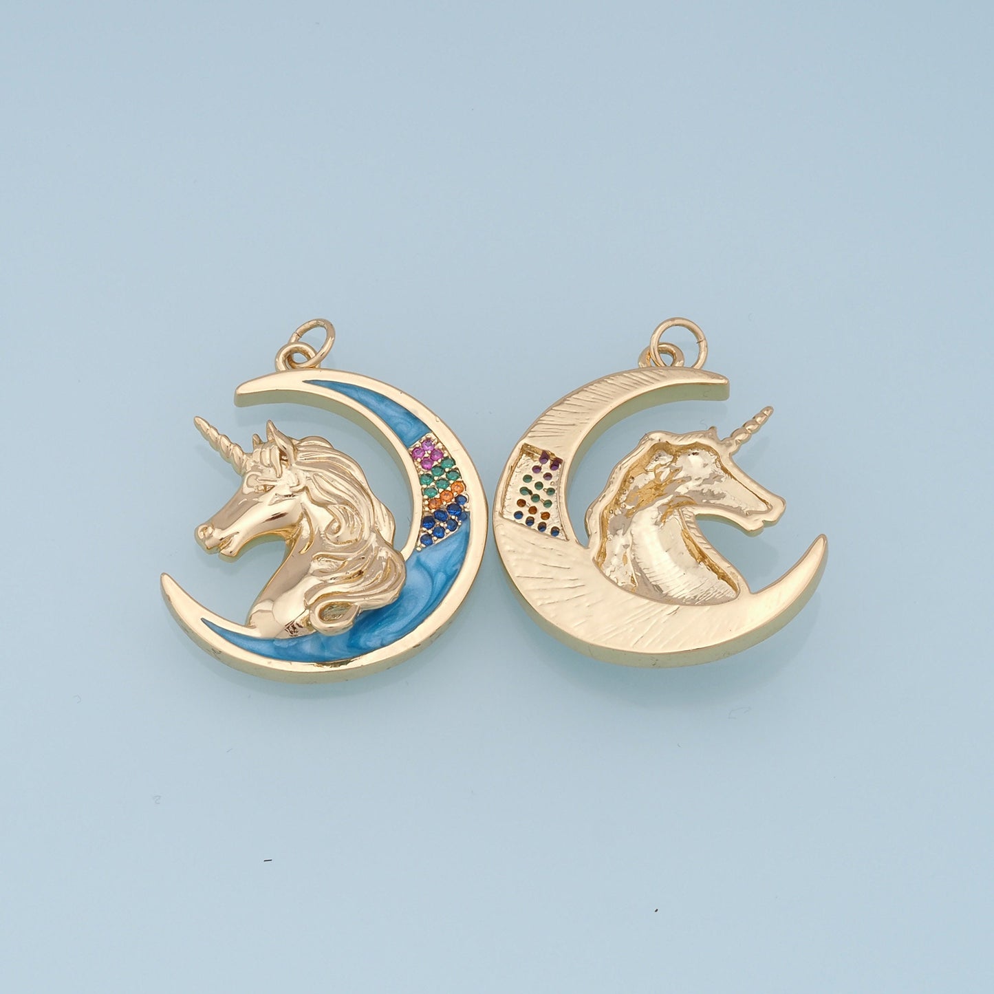 Gold Unicorn Moon Charms,18K Gold Filled Moon Pendant,Unicorn Charm Bracelet Necklace for DIY Jewelry Making Supply