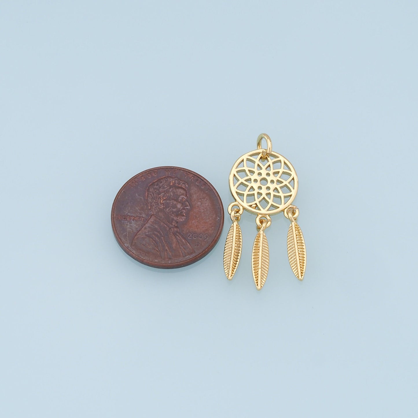 Gold dreamcatcher tassel Charms, 18K Gold Filled semicircle Pendant,Flowers Charm Bracelet Necklace for DIY Jewelry Making Supply