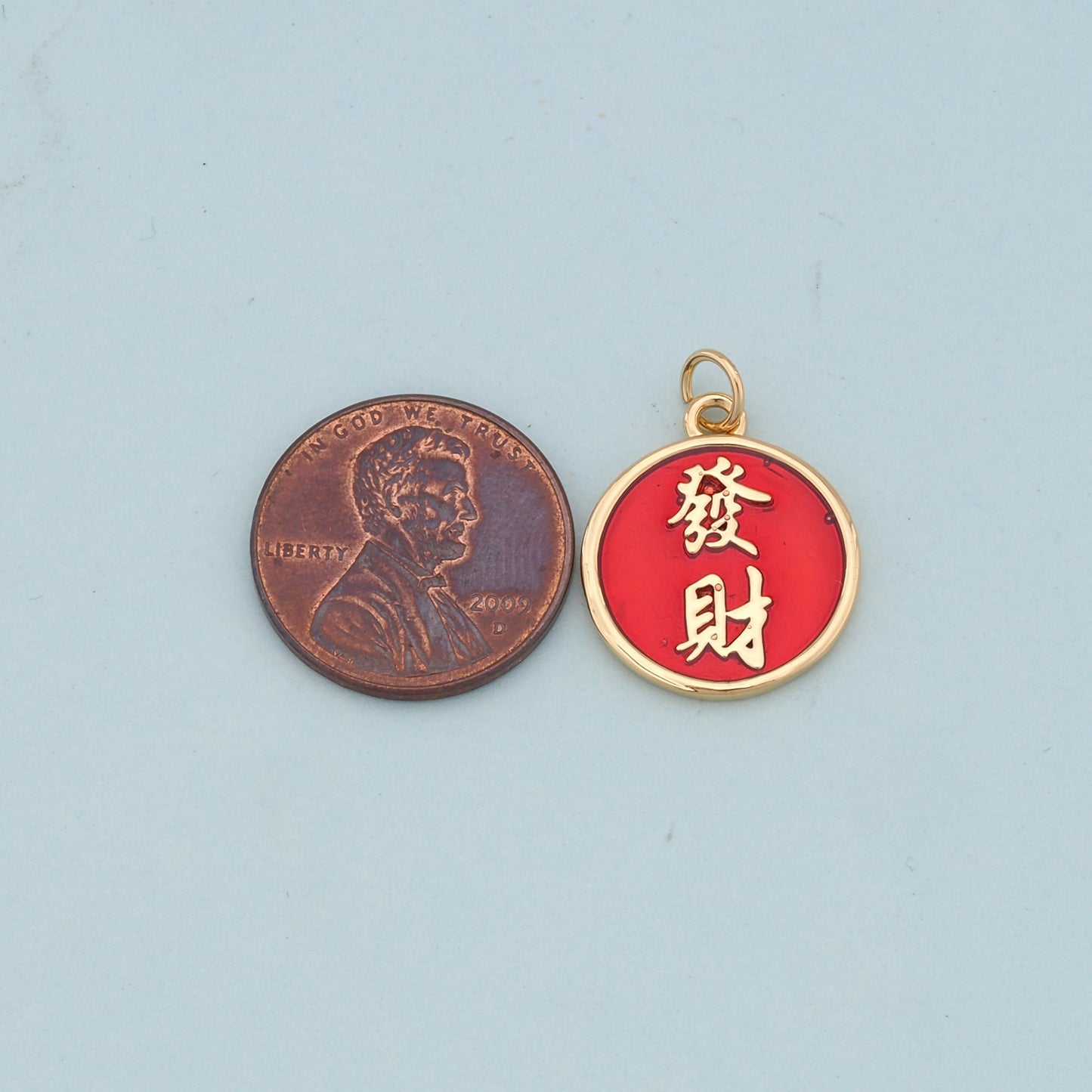 Gold Coin Enamel Charms,18K Gold Fille Chinese Character Wealth Charm for Necklace Bracelet Earring Supply
