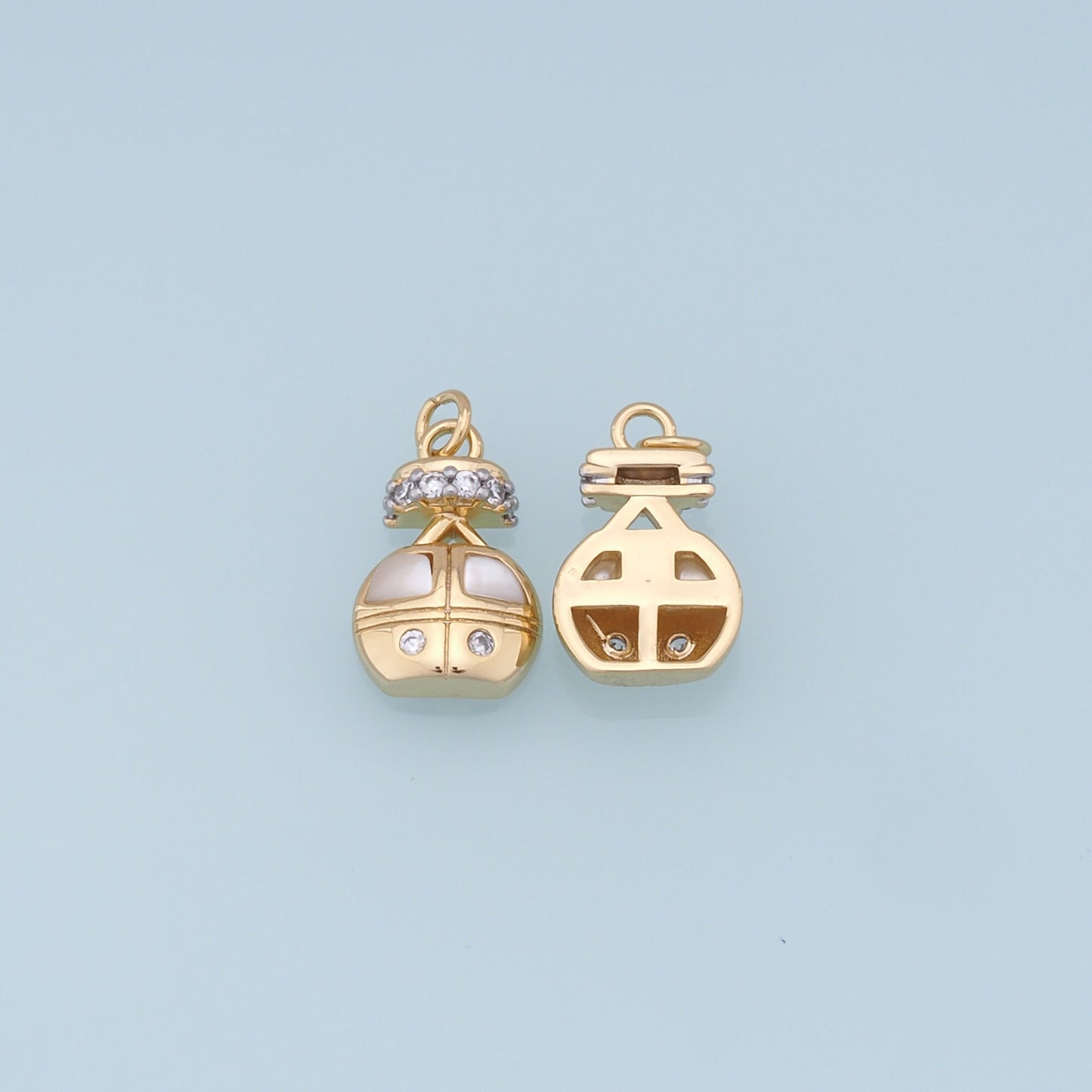 Gold Cable Car Charms,18K Gold Filled CZ Cable Car Pendant,Ski Lift Charm Bracelet Necklace for DIY Jewelry Making Supply