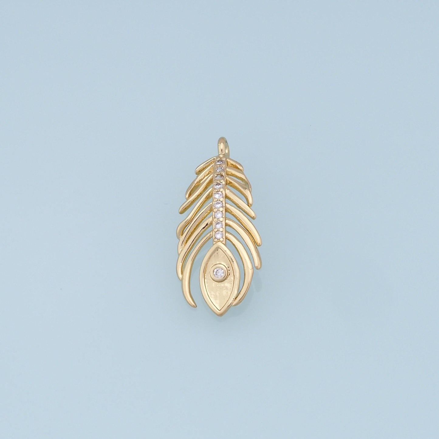 Gold Leaf Charms,18K Gold Filled Feather Pendant,CZ Micro Pave Leaf Charm Bracelet Necklace for DIY Jewelry Making Supply