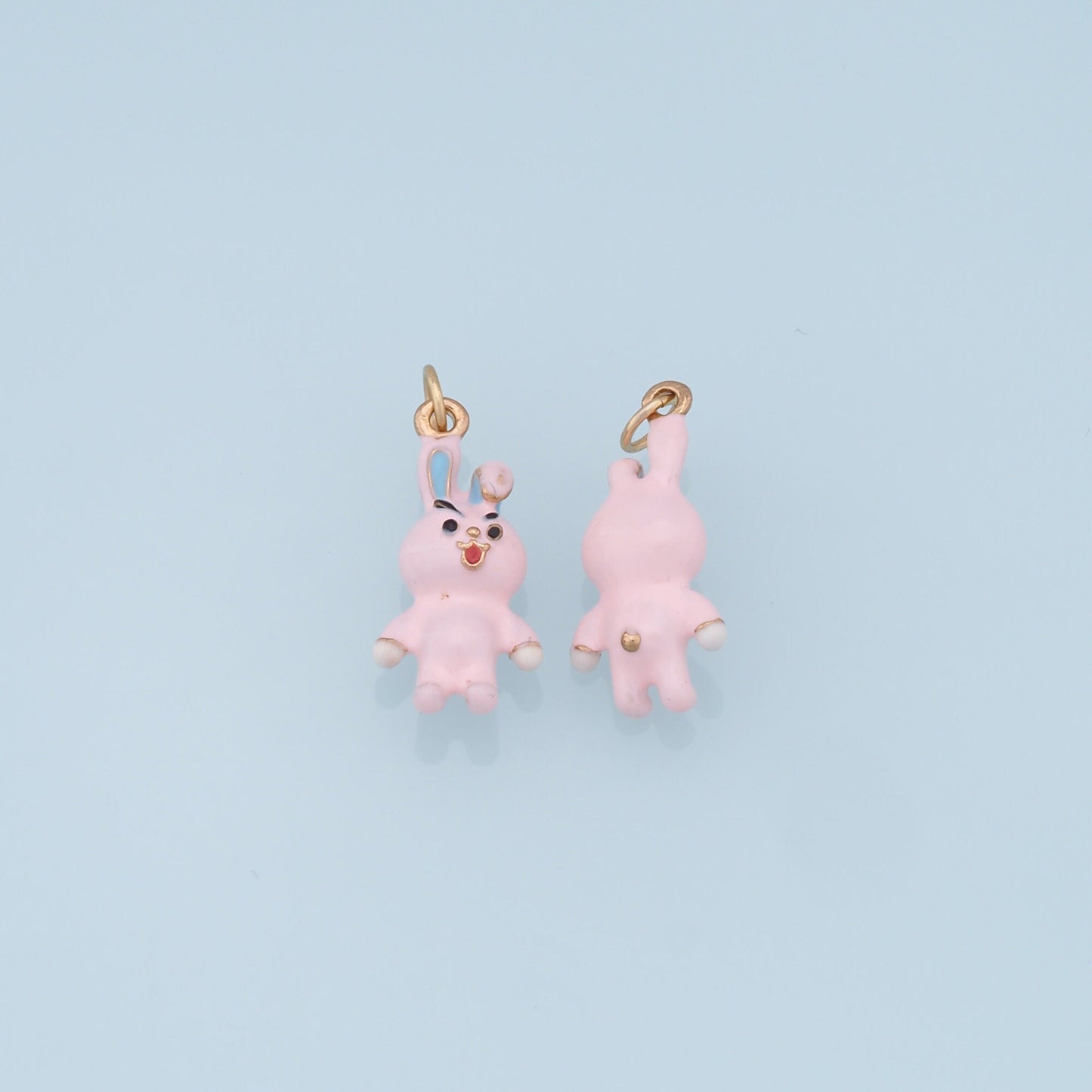 Cute Rabbit Charms,18K Gold Filled Enamel Rabbit Pendant,Kawaii Charm Bracelet Necklace for DIY Jewelry Making Supply