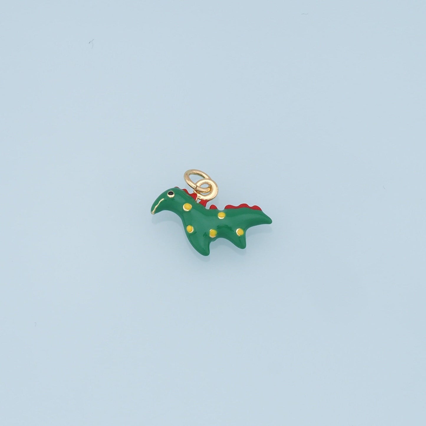 Cute Green Dinosaur Charms,18K Gold Filled Enamel Dinosaur Pendant,Kawaii Charm Bracelet Necklace for DIY Jewelry Making Supply