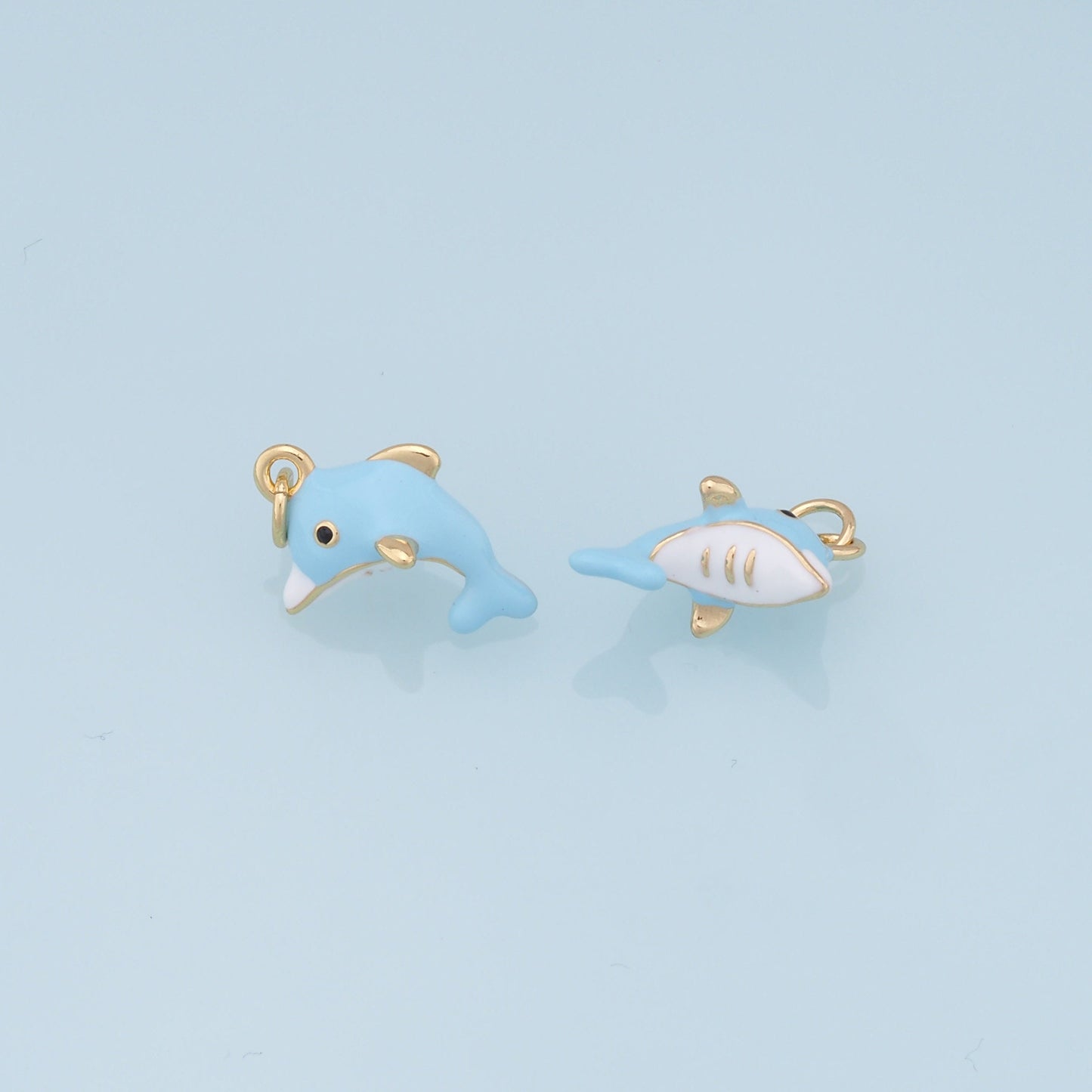 Cute Dolphin Charms,18K Gold Filled Enamel Dolphin Pendant,Kawaii Charm Bracelet Necklace for DIY Jewelry Making Supply
