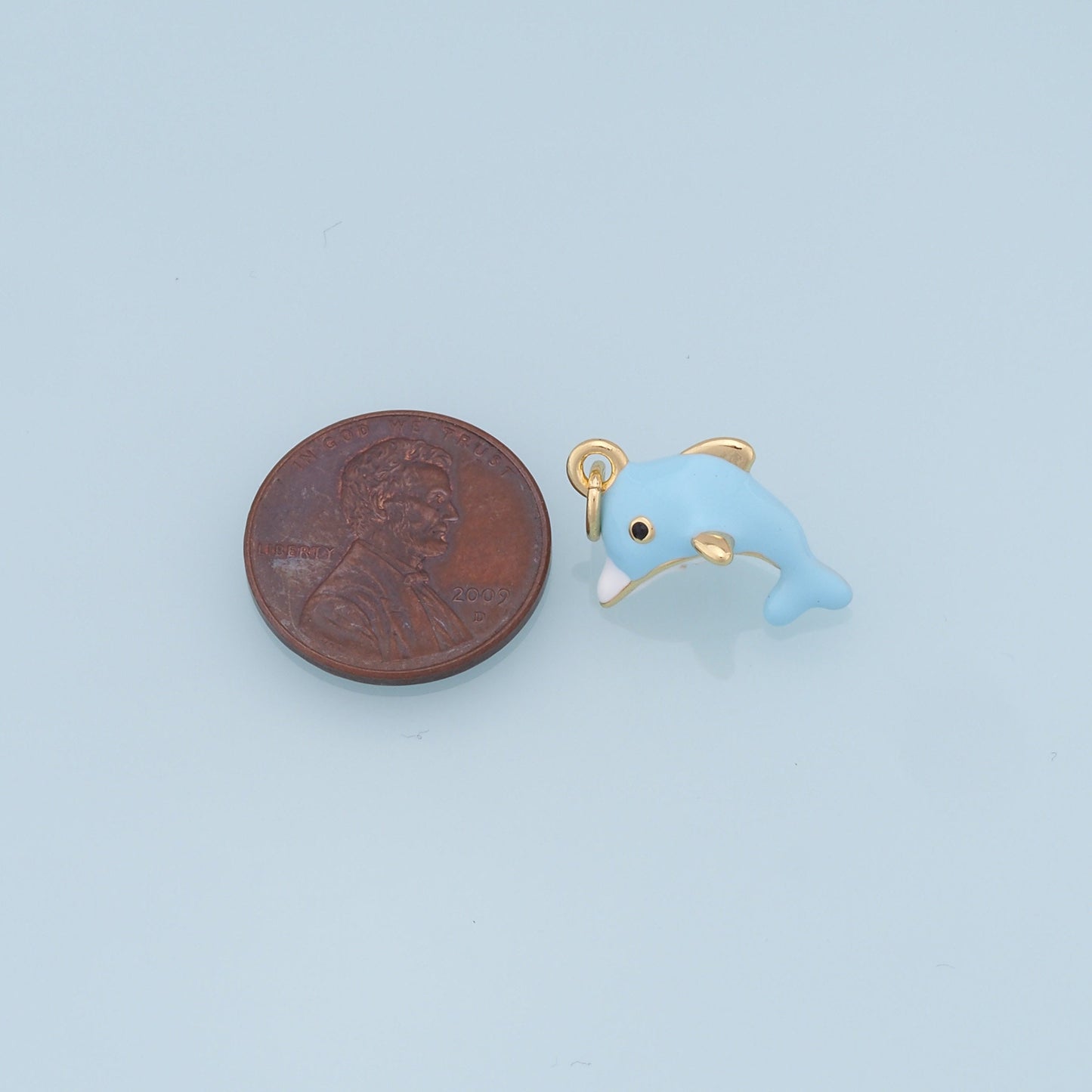 Cute Dolphin Charms,18K Gold Filled Enamel Dolphin Pendant,Kawaii Charm Bracelet Necklace for DIY Jewelry Making Supply
