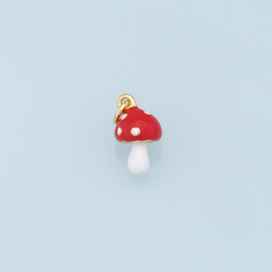 Gold Mushroom Charms,18K Gold Filled Enamel Mushroom Pendant,Kawaii Charm Bracelet Necklace for DIY Jewelry Making Supply