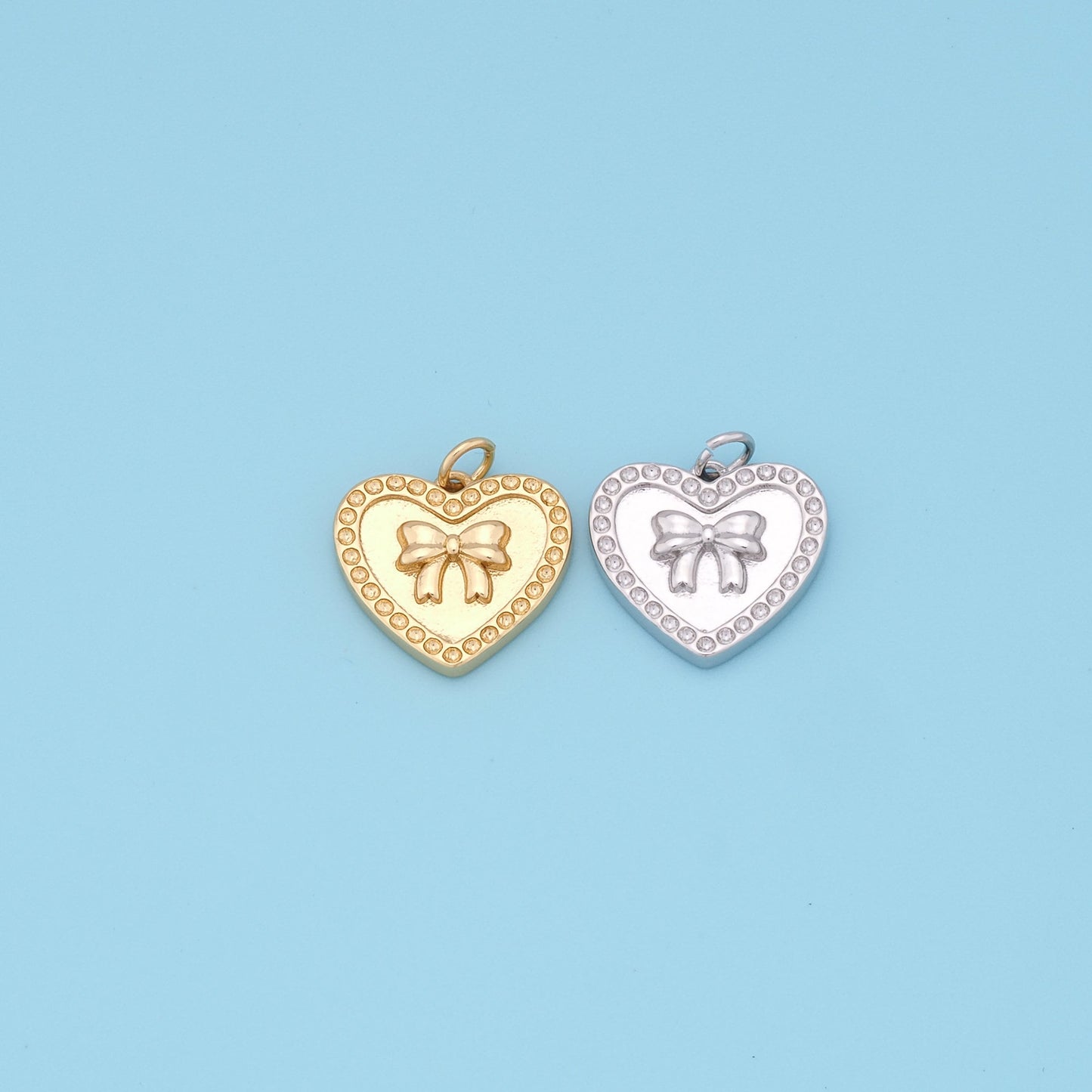 Gold Bow Charms,18K Gold Filled Heart Bow Pendant,Silver bow tie Charm Bracelet Necklace for DIY Jewelry Making Supply