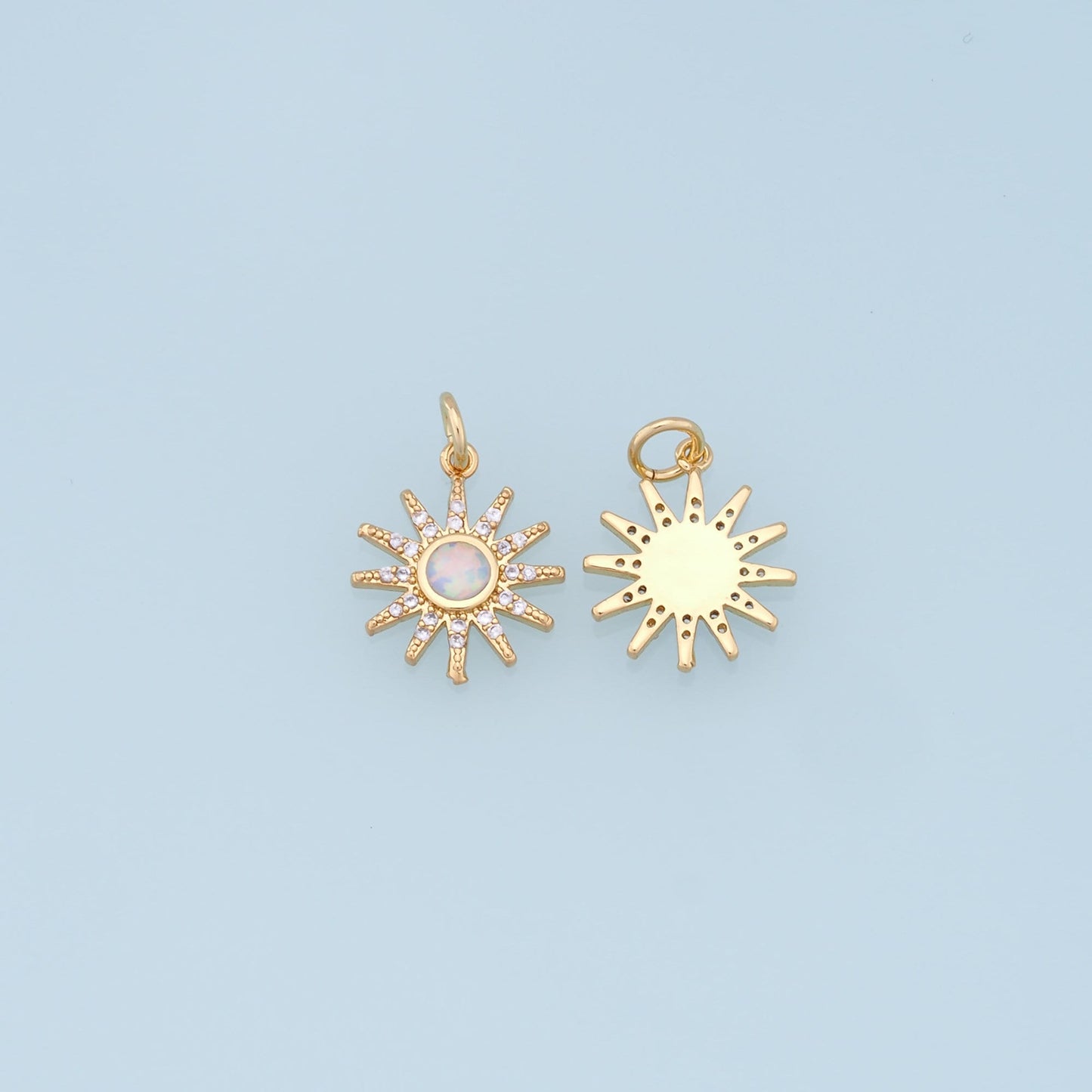 Gold Sun Charms,18K Gold Filled Round opal Pendant,Celestial Charm Bracelet Necklace for DIY Jewelry Making Supply