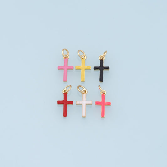Gold Cross Charms,18K Gold Filled Enamel Cross Pendant,Protect Religious Charm Bracelet Necklace for DIY Jewelry Making Supply