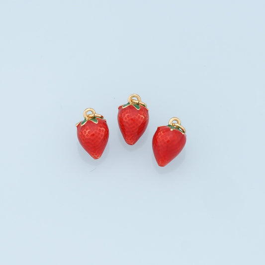 Gold strawberry Charms,18K Gold Filled strawberry Pendant,Fruit Charm Bracelet Necklace for DIY Jewelry Making Supply