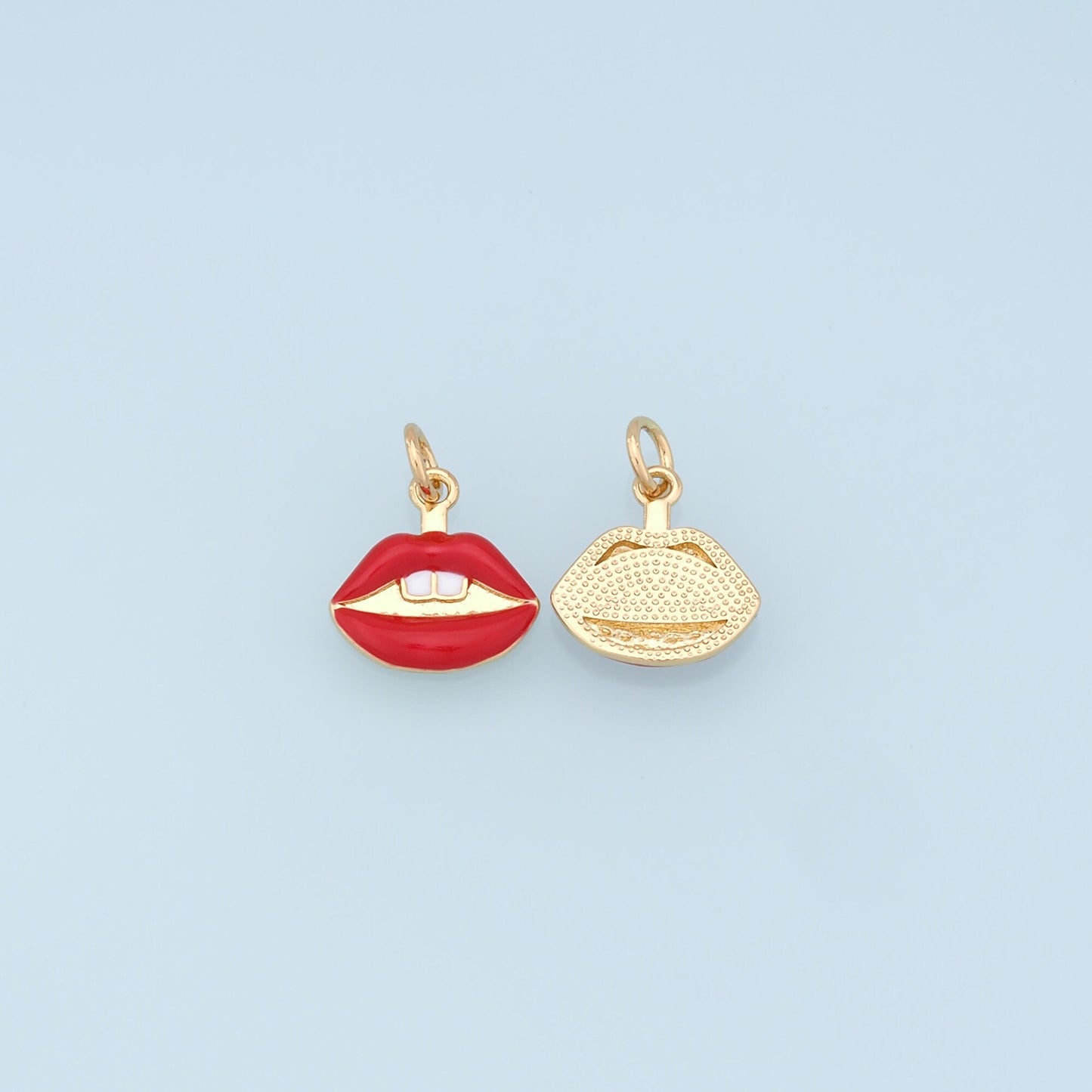Gold Lips Charms,18K Gold Filled Enamel Lips Pendant,Red Lips Charms Bracelet Necklace for DIY Jewelry Making Supply