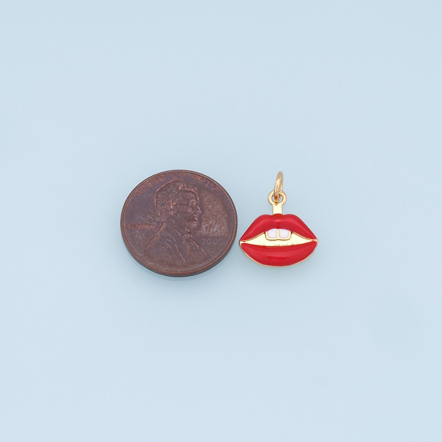 Gold Lips Charms,18K Gold Filled Enamel Lips Pendant,Red Lips Charms Bracelet Necklace for DIY Jewelry Making Supply