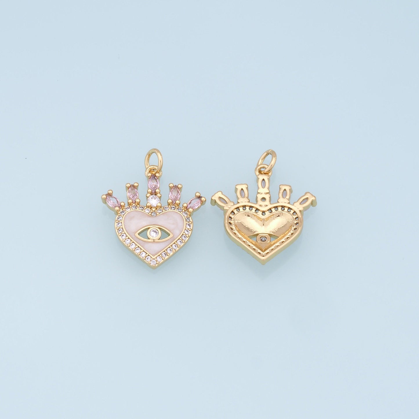 Gold Heart Evil Eye Charms,18K Gold Filled Heart Pendant,CZ Heart Evil Eye Charm Bracelet Necklace for DIY Jewelry Making Supply