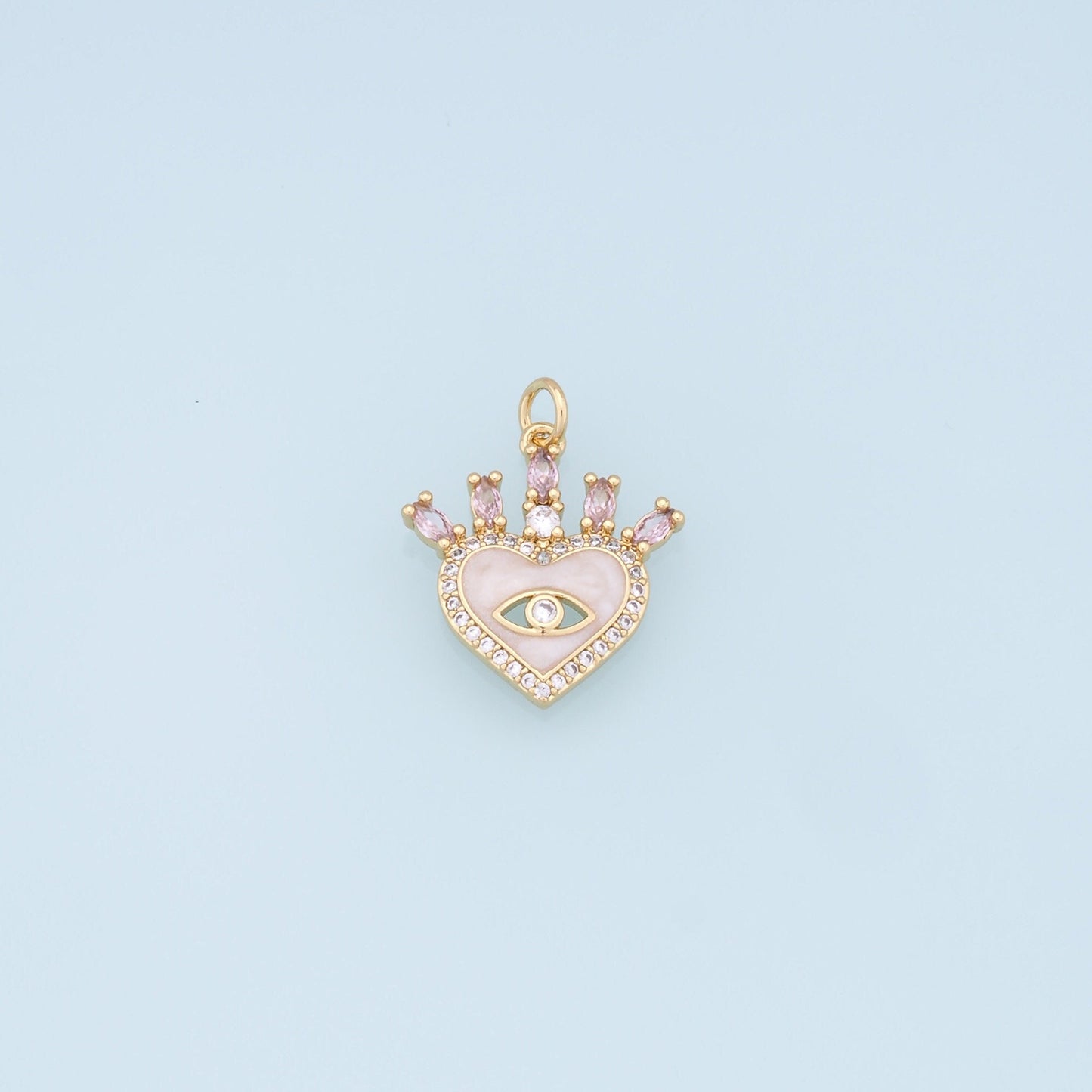 Gold Heart Evil Eye Charms,18K Gold Filled Heart Pendant,CZ Heart Evil Eye Charm Bracelet Necklace for DIY Jewelry Making Supply