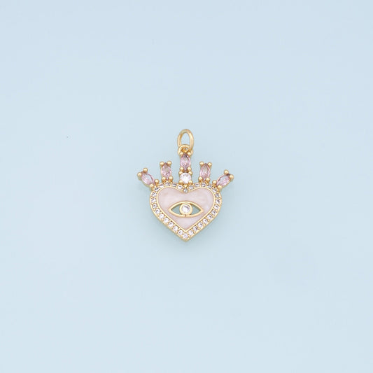 Gold Heart Evil Eye Charms,18K Gold Filled Heart Pendant,CZ Heart Evil Eye Charm Bracelet Necklace for DIY Jewelry Making Supply